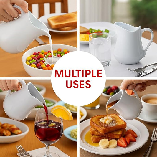 HIC Kitchen Creamer Pitcher With Handle, Fine Porcelain, 8-Ounce Capacity, For Coffee, Tea, Dressings, Sauces, Set of 2