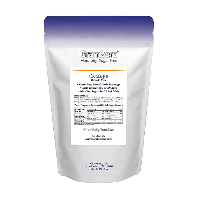 GramZero Orange, Sugar Free Drink Mix, Pitcher Pack, Great For Nutrition Club Loaded Tea, Zero Calorie, Stevia Sweetened