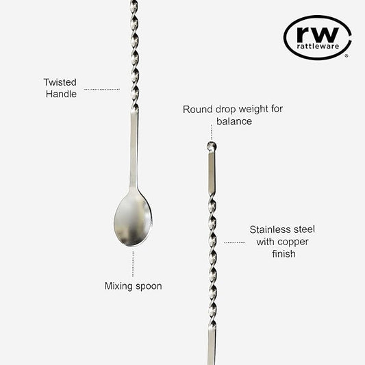 Rattleware Stainless Steel Spoon Twist 11-1/2-Inch – Coffee Scoop with Graduated Measure, Long Handled Espresso Spoon, Barista Tool, Coffee Bar Accessories for Effortless Cocktail Mixing (Set of 4)