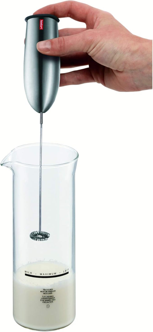 Bodum Schiuma Battery Operated Milk Frother for Coffee, Lattes, Hot Chocolate, Mocha, Cappuccino, Polished Stainless Steel