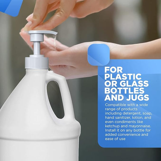 Gallon Pump Dispenser for Glass Jugs or Plastic Bottles - Compatible with Listerine Pump 1-1.5L Bottle Heavy-Duty Commercial Grade for Syrup, Soap, Condiments, Detergent - Pack of 6 White Pumps