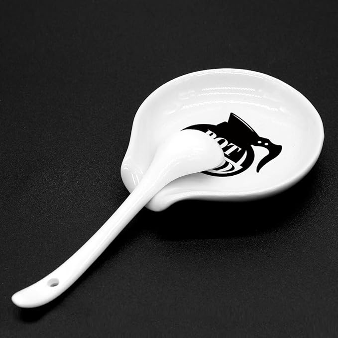 Funny Coffee Quote Black and White Ceramic Coffee Spoon Rest - Holder and Station Decor - Pot Head? Gift for Women and Men