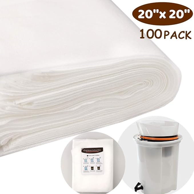 100 Pack Commercial Cold Brew Coffee Filters - 20" x 20" for Commercial Cold Brew Coffee Makers, Disposable Coffee Filter Bags, Fits 5 Gallon Brewing System
