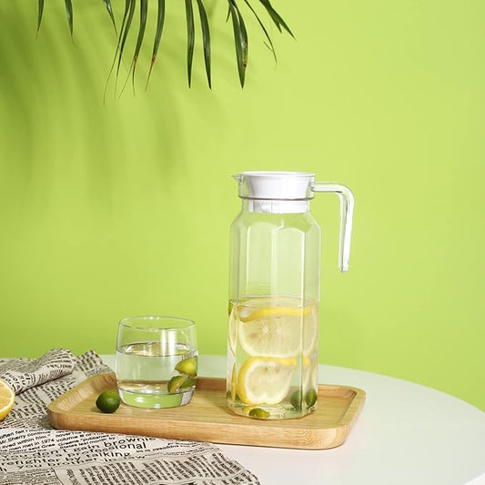 Acrylic Pitcher 37 oz, OEH Unbreakable Clear Plastic Pitcher with Lid, BPA-Free, Heat-Resistant Small Plastic Water Pitcher for Tea, Sangria, Lemonade, Juice, Milk, Octagonal