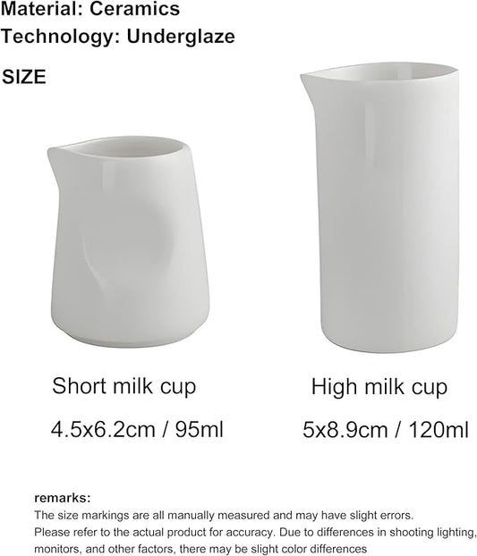 Modern White Mini Ceramic Creamer Container and Small Coffee Milk Pitcher, Minimalist Design(3 oz/4 oz for 2)