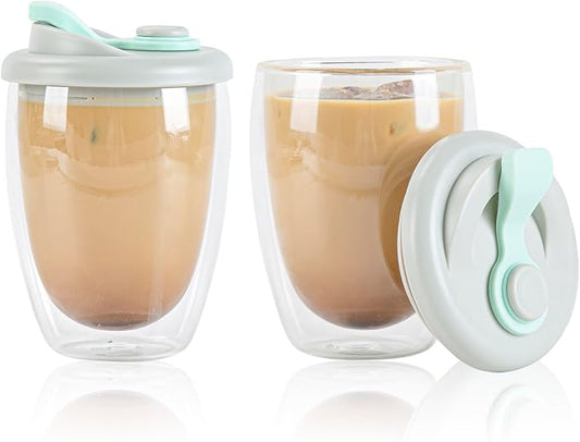 Restaurantware - Forma Professional 11.8 Ounce Insulated Travel Mug With Lid, 1 Double Wall Coffee Mug - Includes Lid, Reusable, Clear Borosilicate Glass Tumbler, Dishwashable, Microwavable