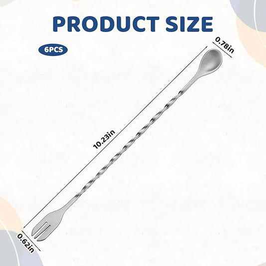 6 Pieces Cocktail Spoon Long Handle, Stainless Steel Mixing Utensils for Bartenders, Professional Stirring Tool for Cocktails and Drinks
