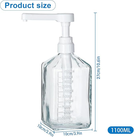 Uceoo Coffee Syrup Dispenser, Glass Syrup Bottle With Plastic Pump, 37 Oz Large Capacity Square Syrup Pump Dispensers for Coffee Bar, Simple Clear Pump Bottle for Honey, Condiments, Salad Dressings