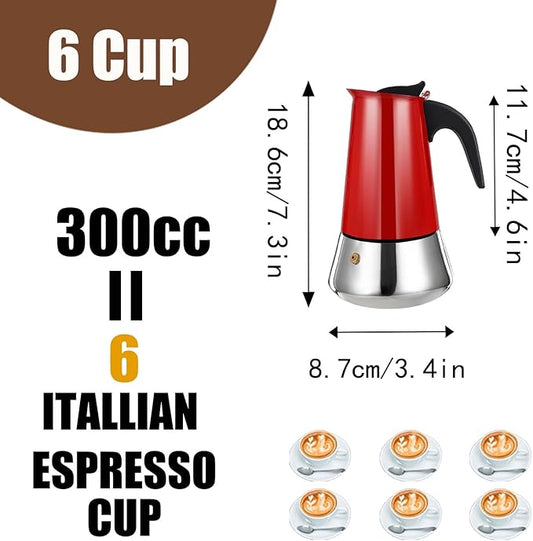 DITOSH 6 Cup Stovetop Espresso Maker Stainless Steel Moka Pot Stove Top Percolator Italian Coffee Makers Capable Mocha Greca Machine Cafe Classic Induction Cookers for Home and Camping 300ml 10oz