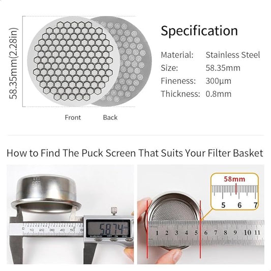 watchget 58.35mm Espresso Puck Screen Reusable Mesh Coffee Filter 0.7mm Thickness Puck Screen Stainless Steel Lower Shower Screen for 58mm Protafilter Basket