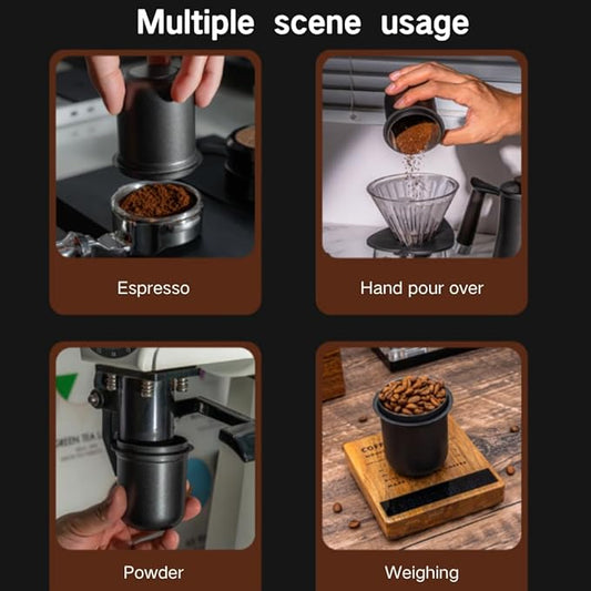 Premium Stainless Steel Coffee Dosing Cup, 58mm Compatible with Portafilters, Black Gray Finish for Espresso and Cafe Use
