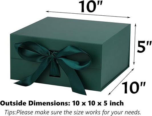 OEMVALATY Green Gift Box,10x10x5 Inches Gift Boxes with Lids for Presents with Magnetic Closure and Ribbon for Wedding,Storage,Birthday