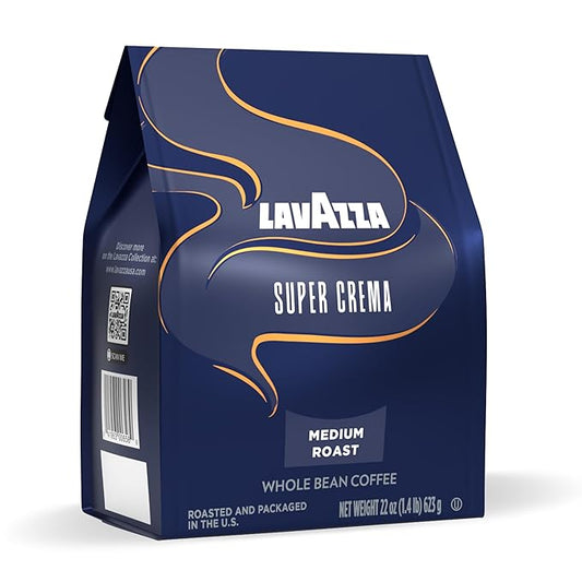 Lavazza Super Crema Whole Bean Coffee, Medium Espresso Roast, Arabica and Robusta Blend, 22 oz Bag (Pack of 6)