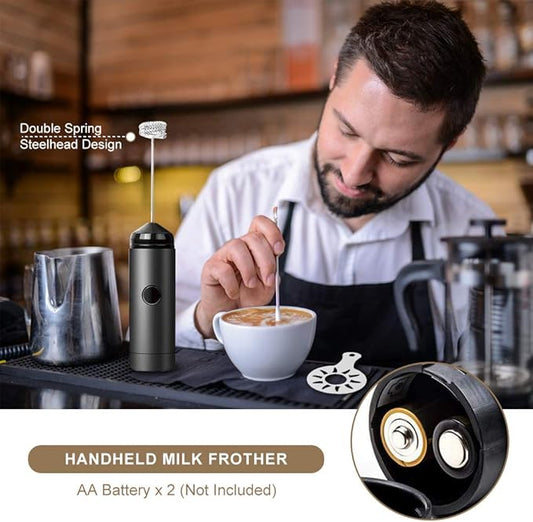 Milk Frother Handheld Art Set - with Milk Frother Pitcher, Powder Cocoa Shaker, Latte Art Pen, Coffee Stencils, Coffee Spoons
