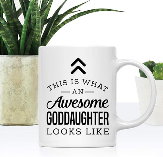 Andaz Press 11oz. Ceramic Coffee Tea Mug Thank You Gift, This is What an Awesome Goddaughter Looks Like, 1-Pack, Birthday Christmas Gift Ideas Coworker Him Her, Includes Gift Box