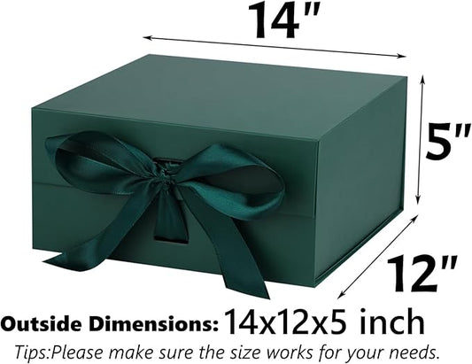 OEMVALATY Green Gift Box,14x12x5 Inches Gift Boxes with Lids for Presents with Magnetic Closure and Ribbon for Wedding,Storage,Birthday(5-Pack)