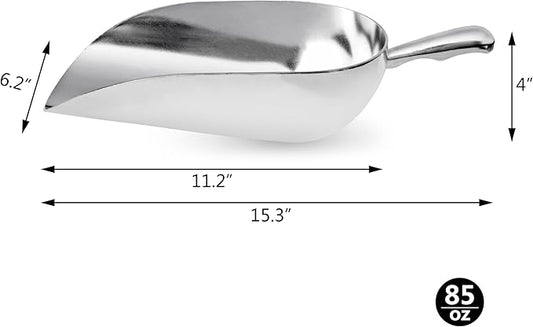 New Star Foodservice 34608 One-Piece Cast Aluminum Round Bottom Bar Ice Flour Utility Scoop, 85-Ounce, Silver (Hand Wash Only)