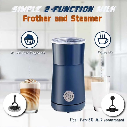 Simple Milk Frother, 2 in 1 Milk Steamer and Frother, Electric Milk Steamer, Milk Warmer and Hot Milk Foam Maker for Latter, Macchiato, Cappuccinos,Blue