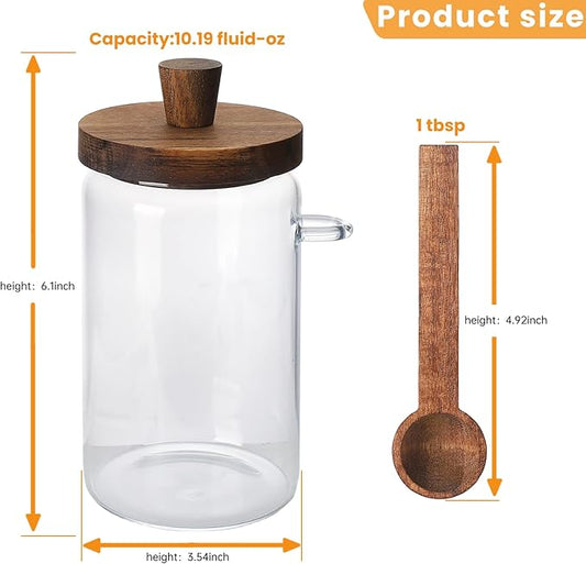 Glass Coffee Bean Storage Container, Wood Lid with Spoon, Airtight Silicone Seal, BPA-Free (700ML/23.67OZ)