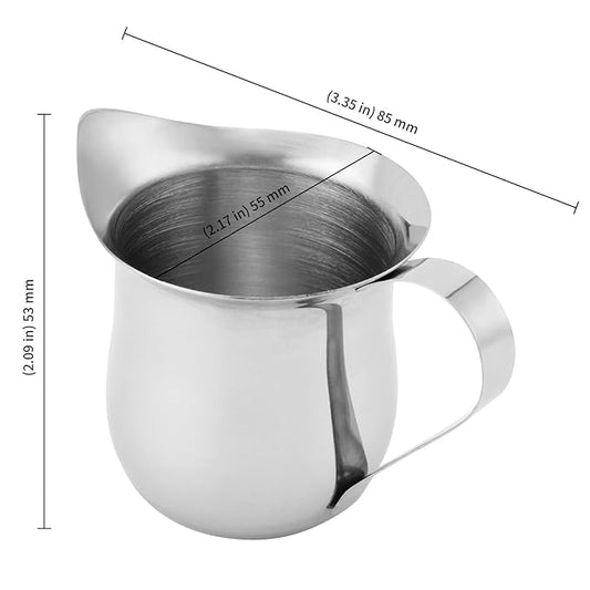 KEILEOHO 16 Pieces 3oz Mini Stainless Steel Pitcher, Stainless Steel Bell Creamer, Bell Shaped Creamer with Handle, Small Metal Pitcher for Serving Cream, Milk, Coffee