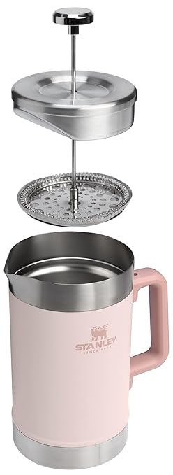 STANLEY Classic Stay-Hot French Press Coffee Maker 48 oz | 5 Minute Brew, 4 Hours Hot | Mesh Filter for Coffee Grounds | Insulated Stainless Steel French Press | BPA-Free | Rose Quartz