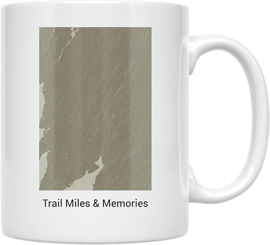 Minimalist Hiking Map Design - Nature Lover - 11 oz White Ceramic Coffee Mug - Modern Trail Aesthetic