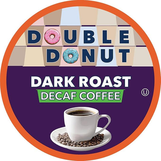 Double Donut Coffee Decaf Dark Roast Coffee Pods, Extra Bold Blend Coffee, Single Serve Coffee For Keurig K Cups Machines, Decaf Dark Roast Coffee in Recyclable Pods, 80 Count