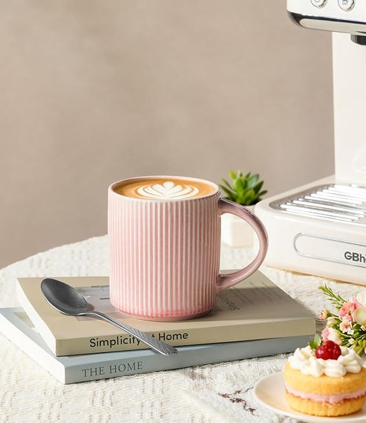 GBhome Coffee Mugs Set for 6, 12oz Coffee Cups with Handle for Man,Woman,Dad,Mom, Stoneware Mugs Sets for Coffee, Latte,Tea, Hot Cocoa, Milk, Dishwasher&Microwave Safe,Pink