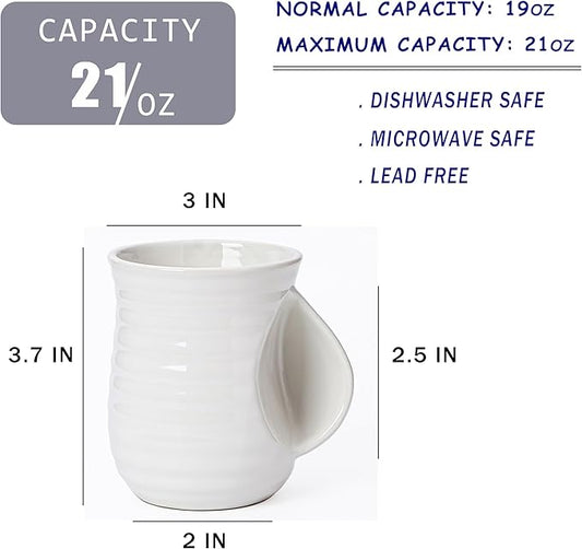 Mkour 21oz Large Ceramic Coffee Mugs, Handmade Tea Cups with Comfortable Handle for Office and Home, Microwave and Dishwasher Safe (White)