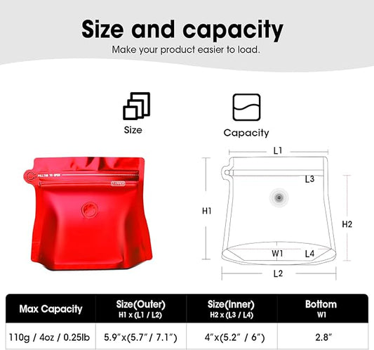 4oz 1/4 lb 60pcs Coffee Bags with Valve,Vented Coffee Bag Barrier Bag Store Bag Coffee Packaging Storage Pouches Stand-up Bags for Food Diamond Shaped Need to Use Heat Sealing Machine(Red)
