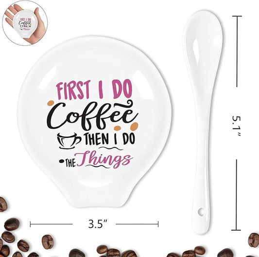 Funny Coffee Coffee Spoon Holder-Color Ceramic Cafe Spoon Rest-Cafe Shop Station Accessories-First I Do Coffee Then I Do The Things Sign