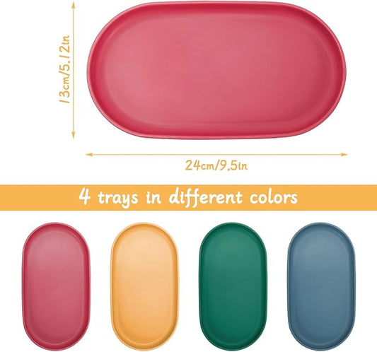 4Pcs Oval Serving Tray, 9.5 x 5.1in Plastic Tray Food Tray, Colourful Serving Platters for Party Entertaining Snack Dessert Coffee Table, Small