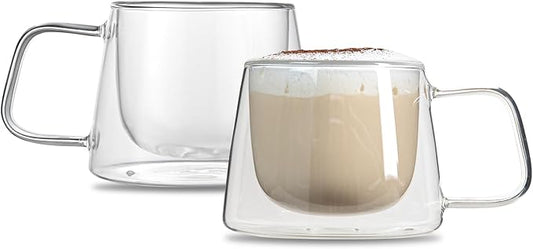Restaurantware Glass Espresso Cups 12 Count 7 Ounces Borosilicate Double Wall Glass Coffee Mugs Insulated Clear Tea Drinkware for Hot or Cold Beverages