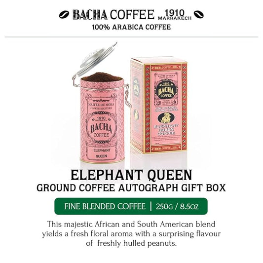 Bacha Coffee | Elephant Queen Fine Blended, Ground Beans, Medium Dark Roast, 100% Arabica Specialty Coffee, 250g Autograph Collection, Gift Box