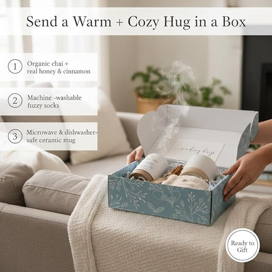 Unboxme Sending Hugs Get Well Soon Gift Basket & Care Package for Women - Self Care Gift Box with Fuzzy Socks, Ceramic Mug, Chai Tea, Honey