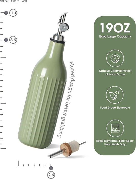 FE FUN ELEMENTS Olive Oil Dispenser Bottle, 19 oz Oil Dispenser for Kitchen and Vinegar Dispenser Bottle, Suitable for Vinegar, Coffee Syrups & Other Liquids, Green Set of 2