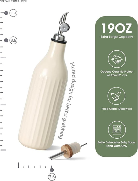 FE FUN ELEMENTS Olive Oil Dispenser Bottle, 19 oz Oil Dispenser for Kitchen and Vinegar Dispenser Bottle, Suitable for Vinegar, Coffee Syrups & Other Liquids, Off White