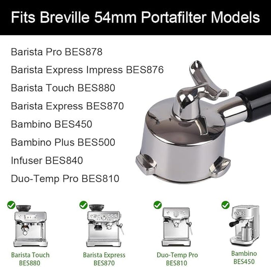 54mm Portafilter Double Spout Compatible with Breville Bambino Plus (BES500)/ Infuser (BES840XL) 54mm Breville Barista Series-ABS Handle