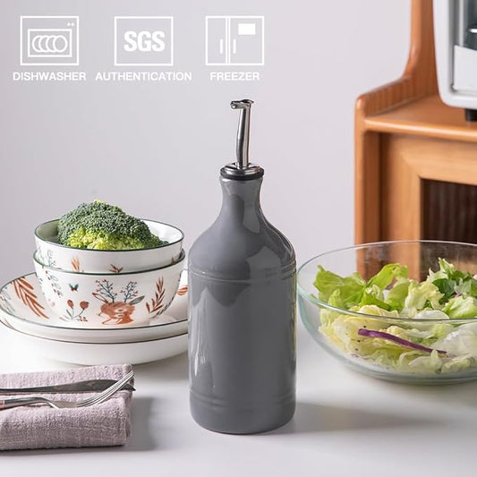 Sweejar Ceramic Olive Oil Dispenser Bottle, Opaque Oil Cruet Protects to Reduce Oxidation, Suitable for Storage Vinegar, Coffee Syrups & Other Liquids, Pack of 1, 15.5 Fl Oz(Dark Grey)
