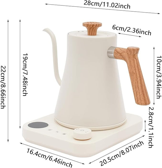 Electric Gooseneck Kettle, 1200W Fast Heat Electric Hot Water Pot with ±1℉ Precise Temperature Control, 304 Stainless Steel Tea Kettle with Long Power Cable, 24H Keep Warm, 30-Min Auto Memory (White)