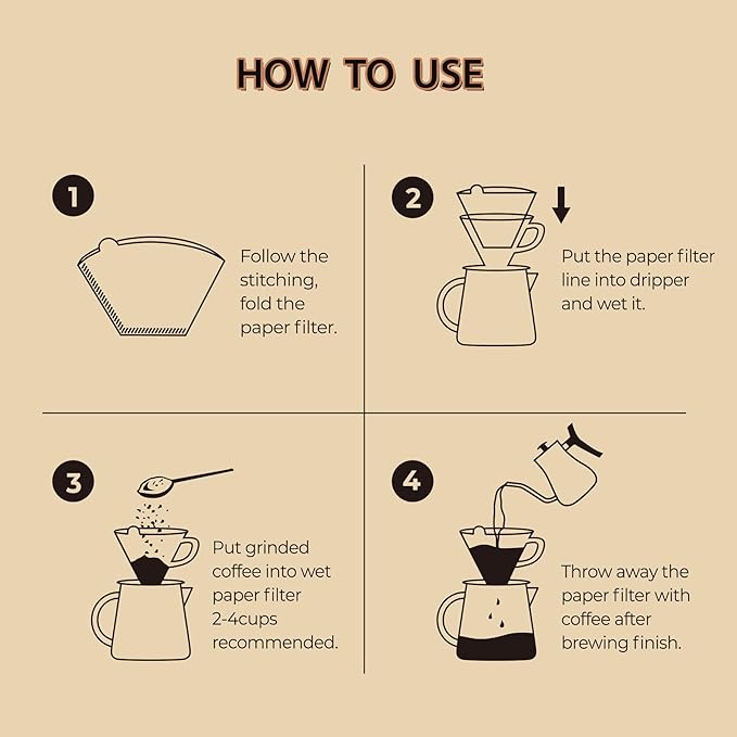PakTalk 100 Count Cone Coffee Filters #4, Natural Brown Paper Cone Shaped Coffee Filters for Pour Over and Drip Coffee Maker(100 Count)