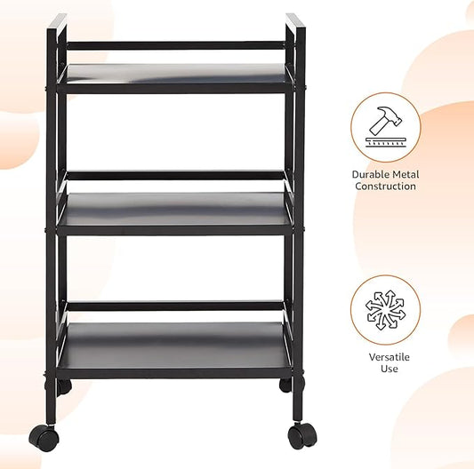 Amazon Basics 3-Tier Metal Rolling Utility Cart, Storage Organizer, Multifunctional Storage, Mobile Shelving, Black