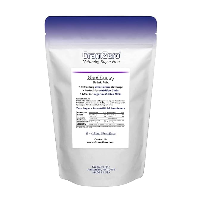 GramZero Blackberry Zero Calorie Sugar Free Drink Mix, Great For Nutrition Club Loaded Tea, Stevia Sweetened