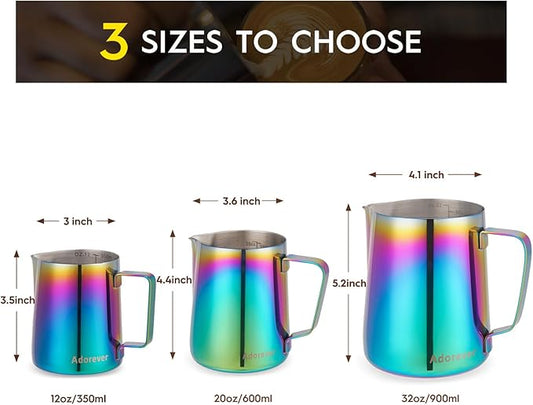 Milk Frothing Pitcher Colorful 350ml (12oz) Steaming Pitchers Stainless Steel Milk Coffee Cappuccino Latte Art Barista Steam Pitchers Milk Jug Cup with Decorating Art Pen
