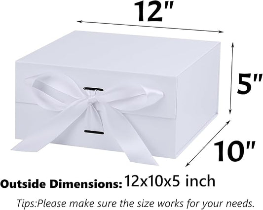 OEMVALATY White Gift Box,12x10x5 Inches Gift Boxes with Lids for Presents with Magnetic Closure and Ribbon for Wedding,Storage,Birthday