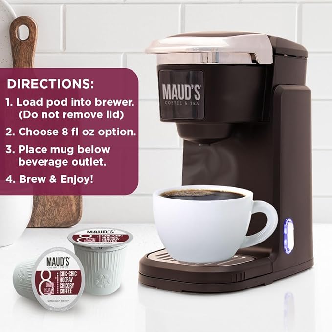 Maud's Chicory Flavored Coffee Pods, 36 ct, Dark Roast Flavored Coffee in Single Serve Pods – 100% Arabica Beans, Compatible with Keurig K Cups Maker