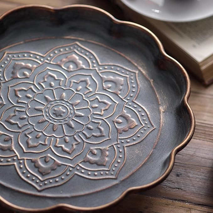 Vintage Metal Serving Tray Tea Coffee Bar Rustic Decorative Storage Plates for Party Breakfast Lunch Dinner Fruit Dessert Appetizers Patio Coffee Table Home Decor