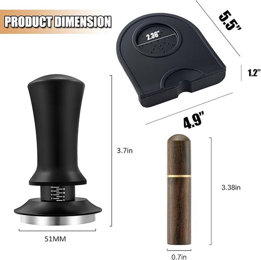 LeLehome 51mm Espresso Tamper Set, Calibrated Spring-Loaded Coffee Tamper with WDT Tool Stirrer, Anti-Slip Silicone Mat, Barista Kit for Espresso Machine