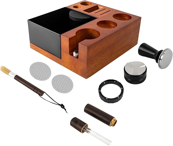 8 In One Espresso Knock Box,54MM Espresso Coffee Organizer Box,Fit for Storage 51 to 54MM Espresso Tamper, Distributor, Portafilter & Puck Screen Accessories