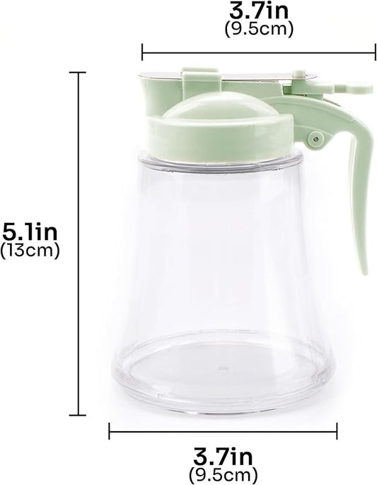 12 Oz Syrup Dispenser – No-Drip Pourers for Maple Syrup, Oil Dispenser Bottle with Non-Slip Handle, Honey Jar & Sirop Container, Reusable Syrup Bottle for Kitchen (Green)